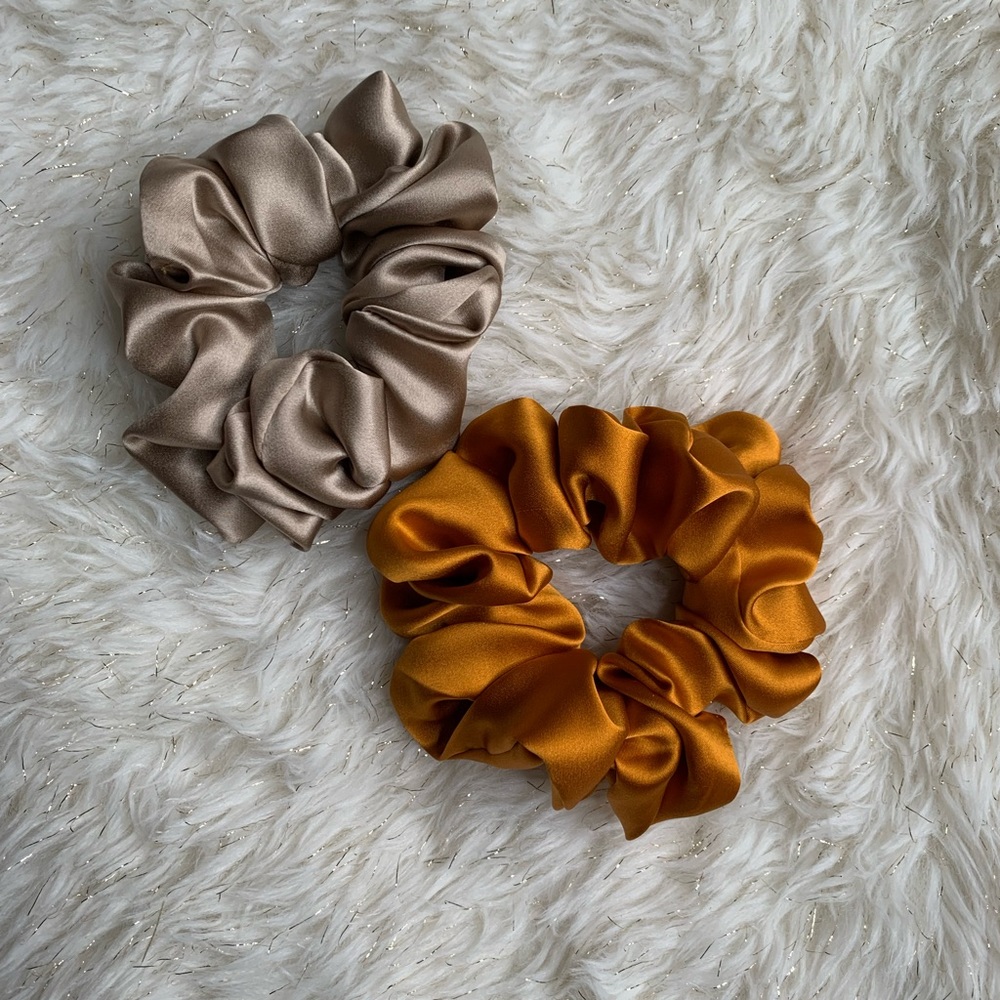 Set of 2 -Medium Super Soft 100% Silk Hair Scrunchies.